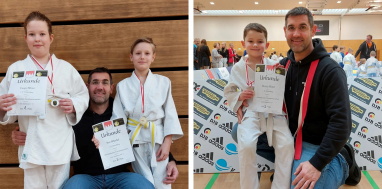 Unsere Judoka Tanja, Ben Blüchel und Moritz Dierl mit ihrem Trainer Zippo